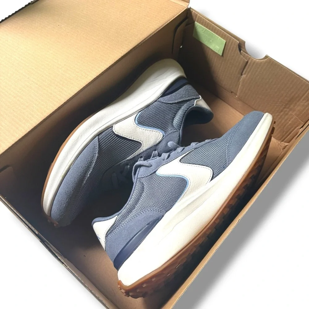 Skechers Air-Cooled Memory Foam Slate Blue Suede Mesh Athletic Sneakers